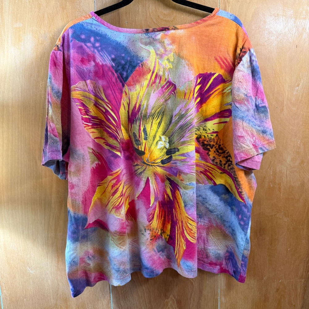 Vintage Y2K Whimsigoth Fairy Grunge Bedazzled Floral Graphic Tee Top XL - Picture 5 of 7